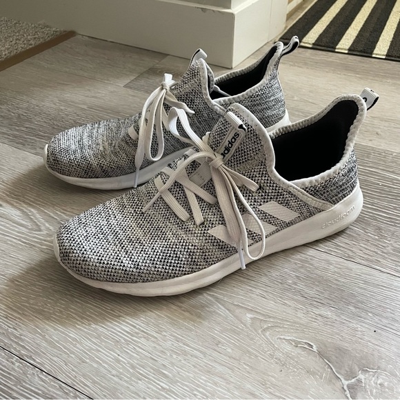 Adidas Cloudfoam Pure Running Shoe Sneaker Knit Grey White Size 8 - Picture 1 of 10